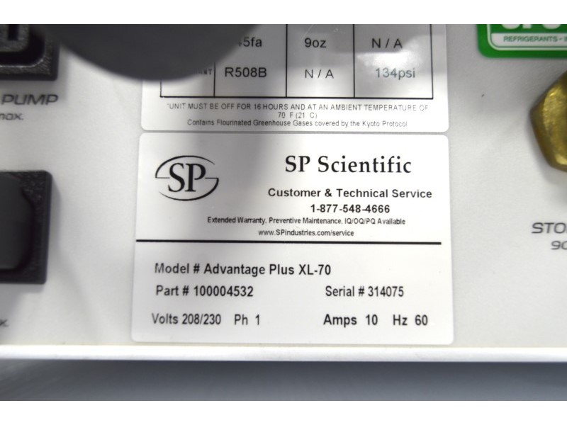 SP Scientific VirTis Advantage Plus XL-70 Wizard 2.0 BenchTop Freeze Dryer