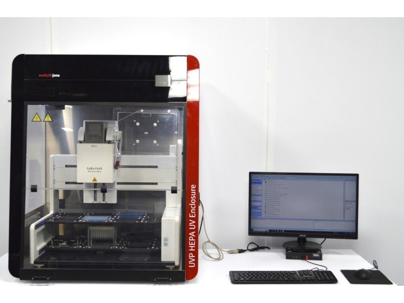 Analytik Jena CyBio FeliX Liquid Handler with R96/1000ul head & UVP HEPA UV Enclosure Analytik Jena CyBio FeliX Liquid Handler with R96/1000ul head & UVP HEPA UV Enclosure