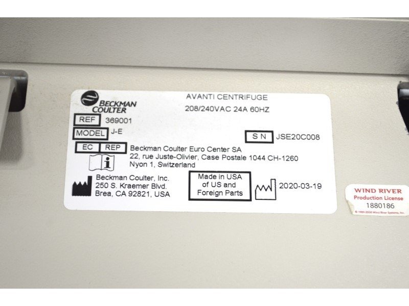 Beckman Avanti J-E Refrigerated Centrifuge -10...40DegC w/ JLA-10.500 Rotor