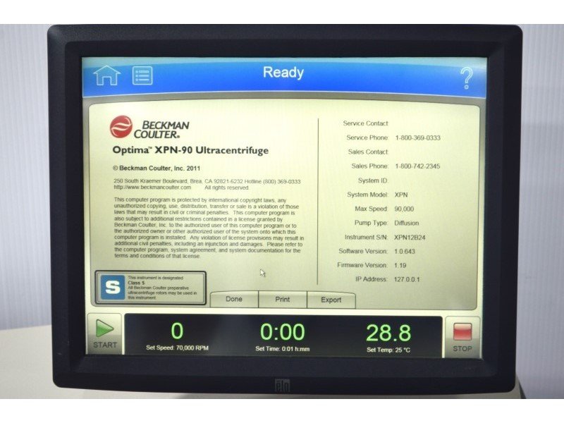 Beckman Optima XPN-90 Ultracentrifuge Floor Centrifuge 0...40DegC w/ Type 70 Ti Fixed-Angle Titanium Rotor