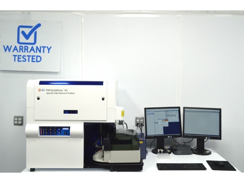 BD FACSymphony A3 Flow Cytometer (3)Lasers/(14)Colors/(16)Detectors w/ BD FACSFlow Supply System and High Throughput Sampler - AV
