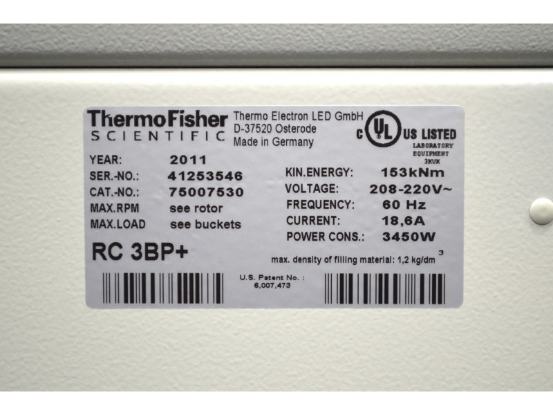 Thermo Scientific Sorvall RC 3BP+ Plus Low-Speed Centrifuge -10...40DegC w/ H6000A Rotor