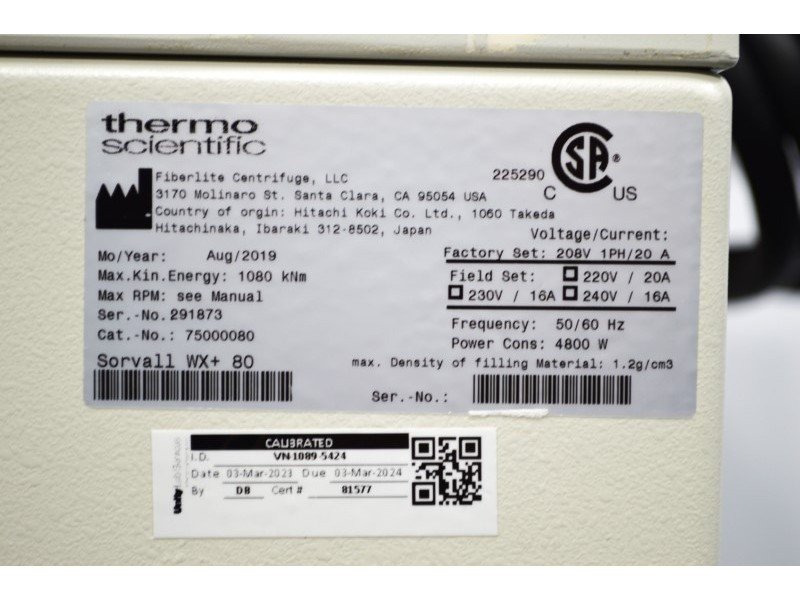 Thermo Scientific Sorvall WX 80+ Ultracentrifuge 0...40DegC w/ T-647.5 Rotor