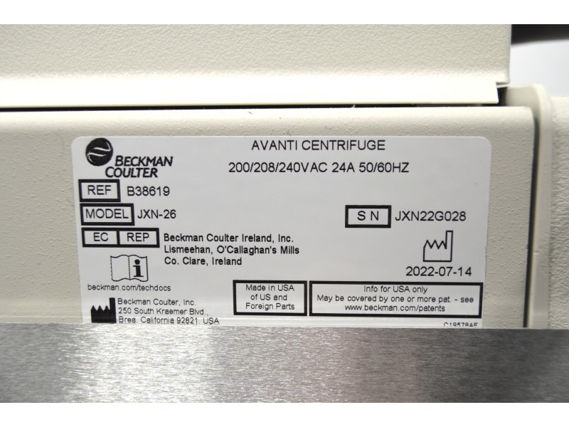 Beckman Avanti JXN-26 Refrigerated Centrifuge (Made in 2022) w/ JLA-8.1000 Rotor 