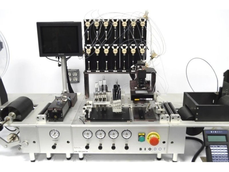 BioDot RR120 Modular Web Handling System with BioJet/AirJet Dispensing, Vision System & Dual Drying Towers BioDot RR120 Modular Web Handling System with BioJet/AirJet Dispensing, Vision System & Dual Drying Towers