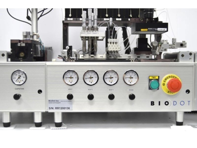 BioDot RR120 Modular Web Handling System with BioJet/AirJet Dispensing, Vision System & Dual Drying Towers BioDot RR120 Modular Web Handling System with BioJet/AirJet Dispensing, Vision System & Dual Drying Towers
