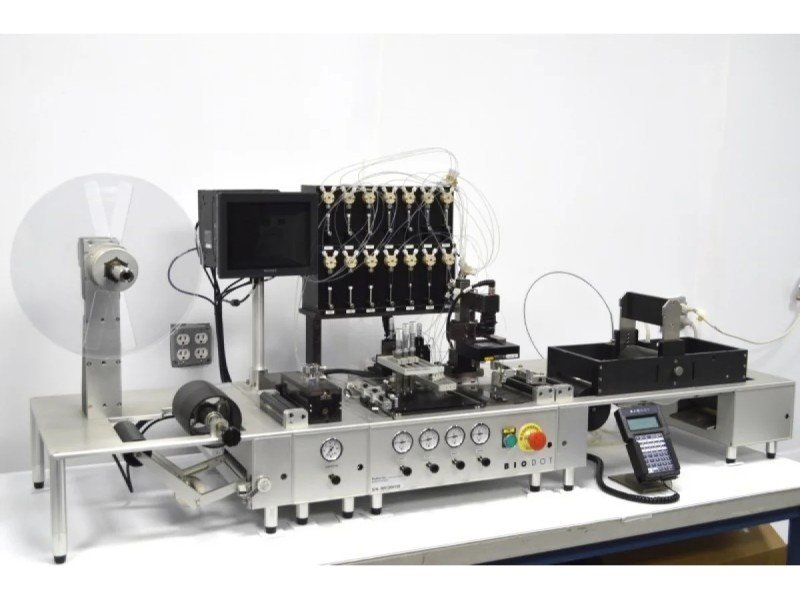 BioDot RR120 Modular Web Handling System with BioJet/AirJet Dispensing, Vision System & Dual Drying Towers BioDot RR120 Modular Web Handling System with BioJet/AirJet Dispensing, Vision System & Dual Drying Towers