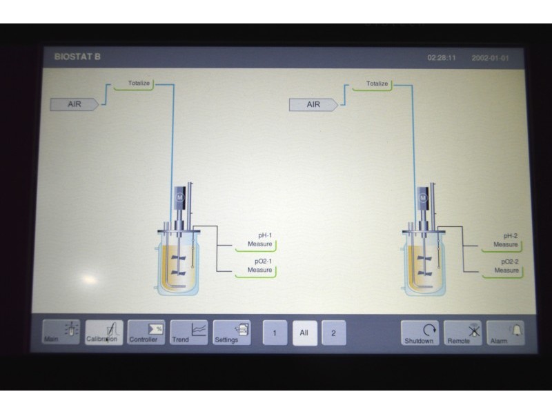 Sartorius Stedim Biostat B Twin Bioreactor for Cell Cultures with 2 Liter Jacketed Autoclavable Reactor Vessels