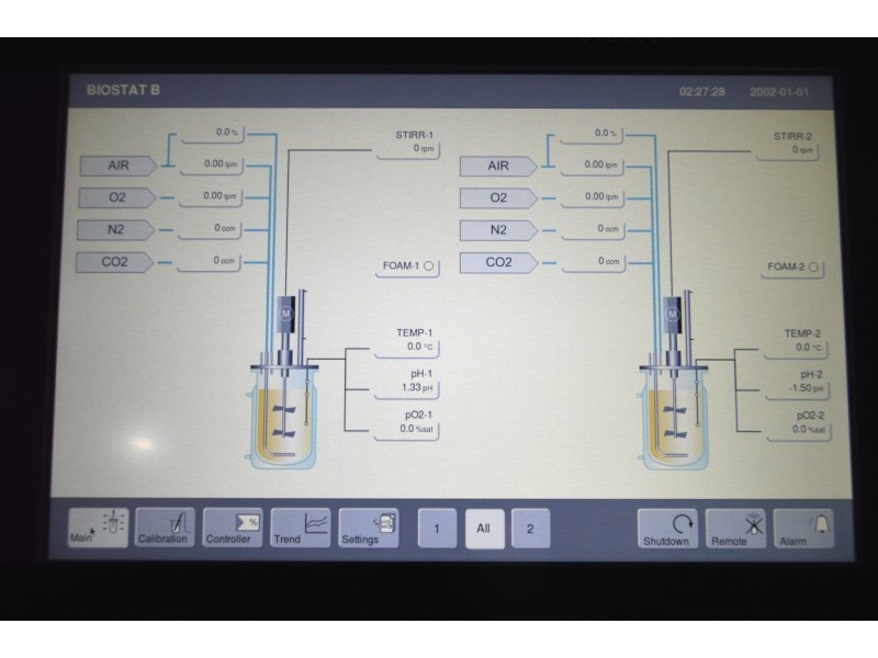 Sartorius Stedim Biostat B Twin Bioreactor for Cell Cultures with 2 Liter Jacketed Autoclavable Reactor Vessels