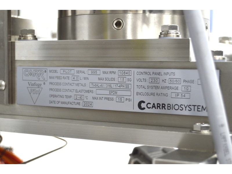 CARR Biosystems ViaFuge Pilot Stainless Steel Centrifuge System w/ C6T34WK37A Washdown Motor & Vessel