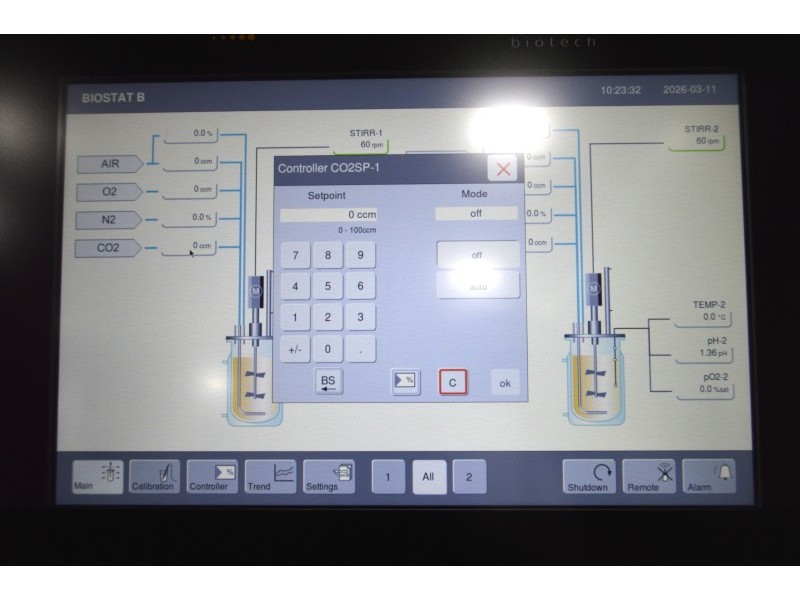 Sartorius Biostat B Twin Bioreactor for Cell Cultures with 1 Liter Jacketed Autoclavable Vessels