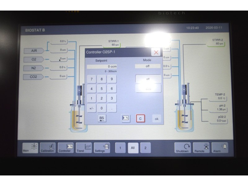 Sartorius Biostat B Twin Bioreactor for Cell Cultures with 1 Liter Jacketed Autoclavable Vessels