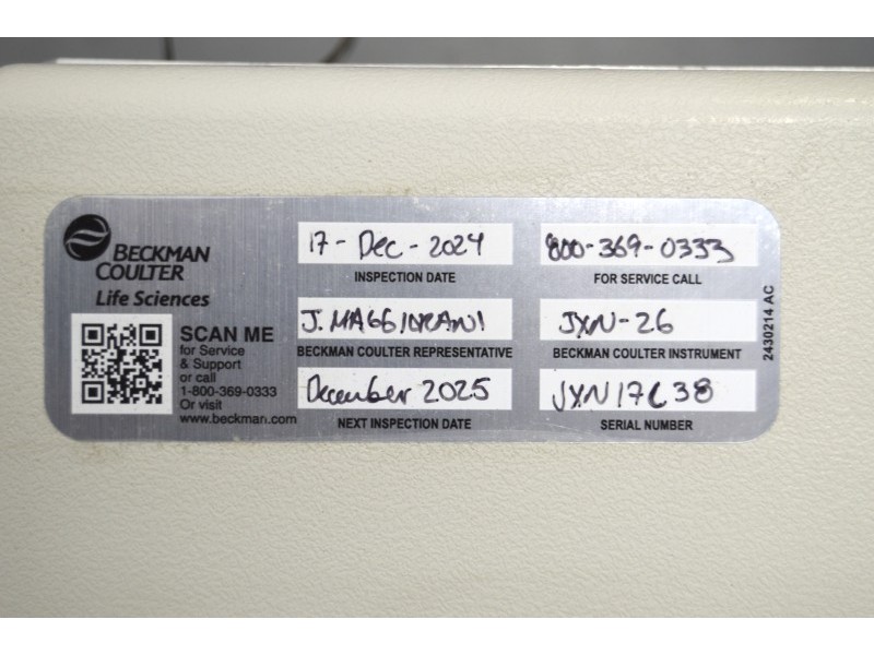 Beckman Avanti JXN-26 Refrigerated Centrifuge w/ JLA-8.1000 Rotor Unit 2