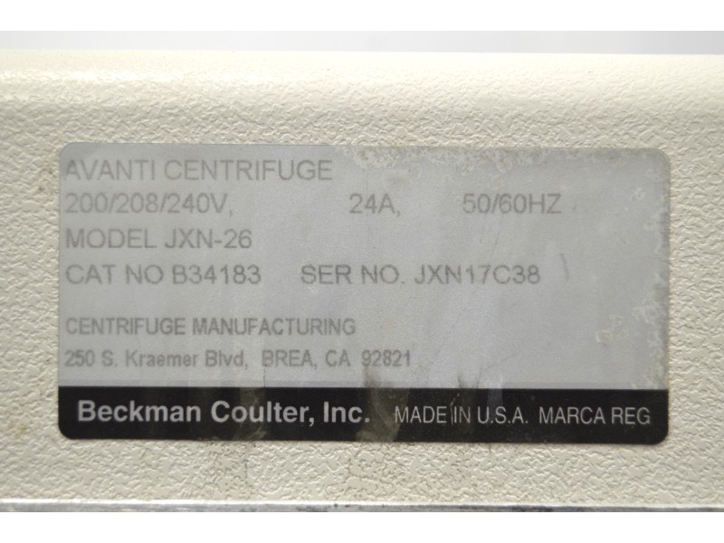 Beckman Avanti JXN-26 Refrigerated Centrifuge w/ JLA-8.1000 Rotor Unit 2