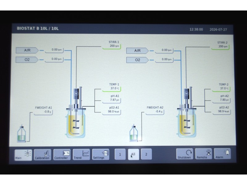 Sartorius Biostat B Twin Bioreactor for Microbial Cultures with 10 Liter Jacketed Autoclavable Vessels and Scales